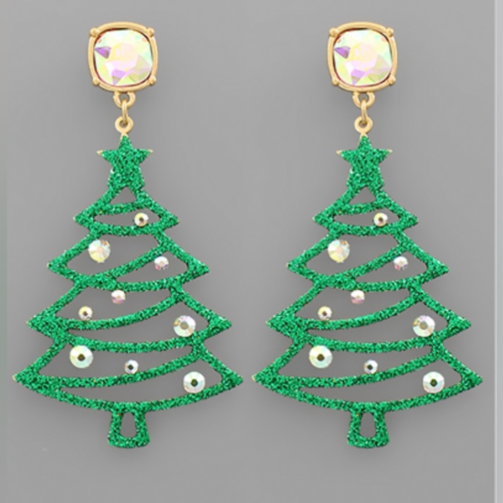 Crystal Glitter Christmas Tree Earrings